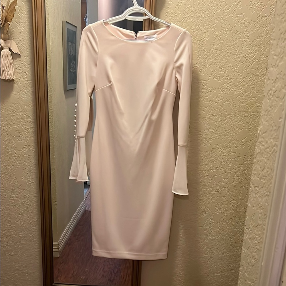 Calvin Klein Pink Sheath Dress with Bell Sleeves